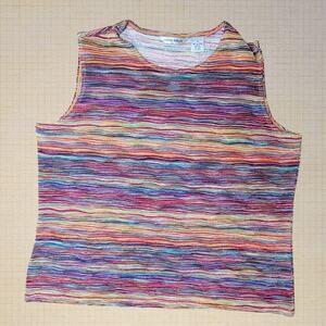 Laura Ashley Women's Medium Multicolor Sleeveless Top Vibrant Striped Stretchy